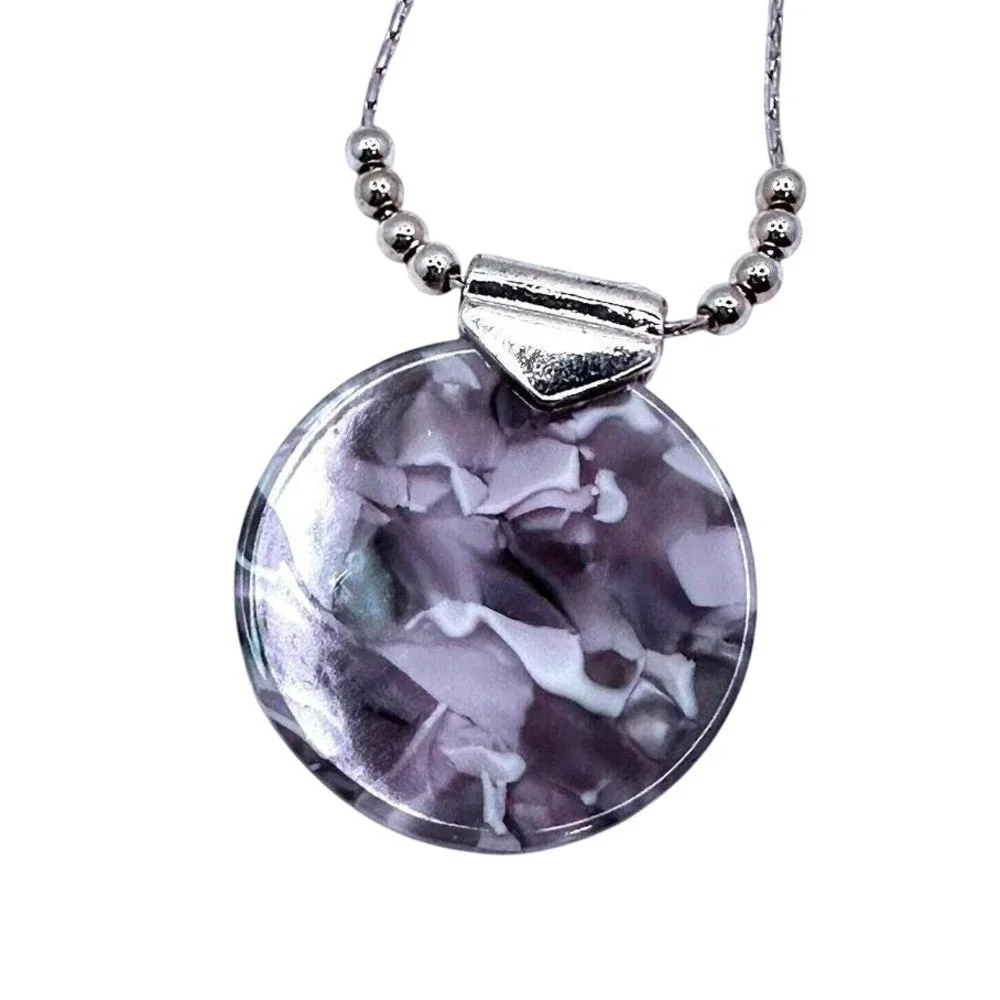 Round Pendant Necklace Fashion‎ Jewelry Silver Tone Chain Necklace